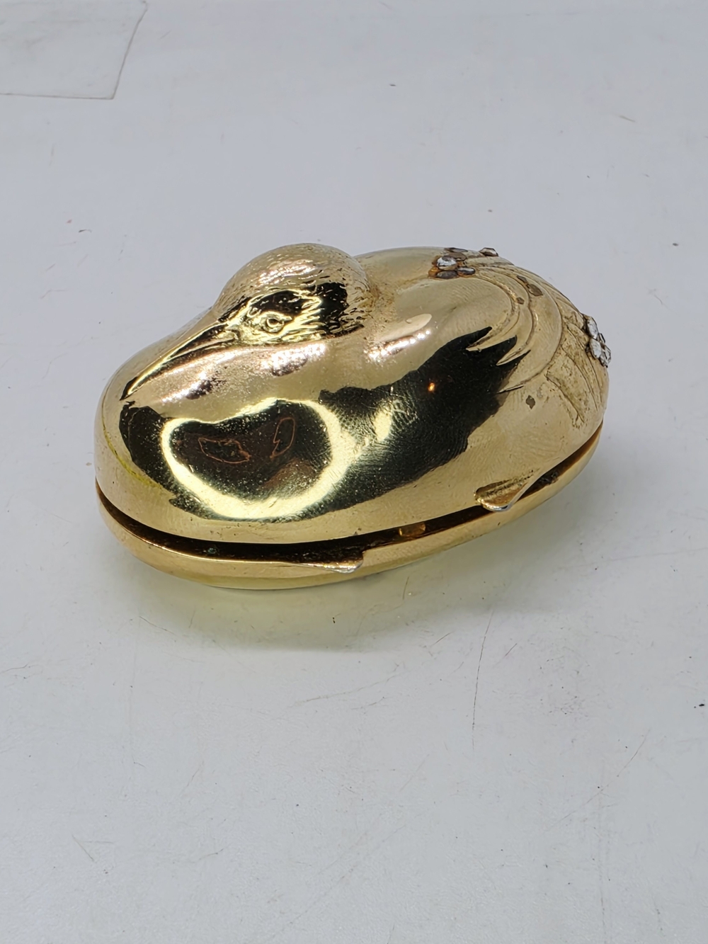 Judith Leiber Resting Crane Bird Gold Tone Trinket Pill Box Vintage Decor